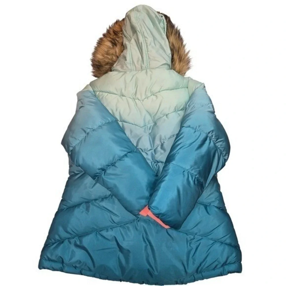 Arizona Jean Co Girls XL 18.5 Plus Ombre Puffer Jacket Faux Fur Hood Winter Coat
